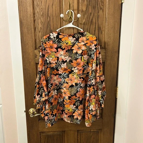 Billabong Floral Tropical Hawaiian Kimono Cardigan - Orange and Black Small - Picture 6 of 8